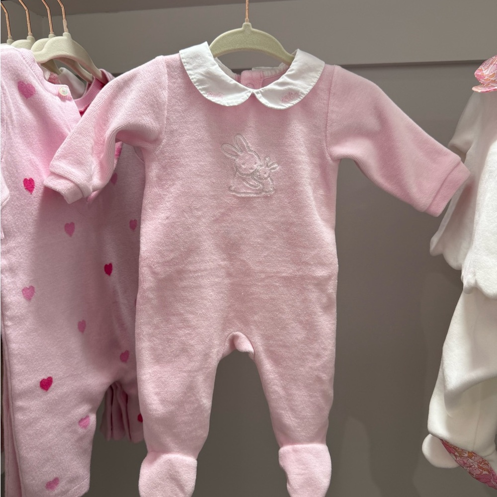 JACADI Classic Pink Baby One-Piece with Peter Pan Collar